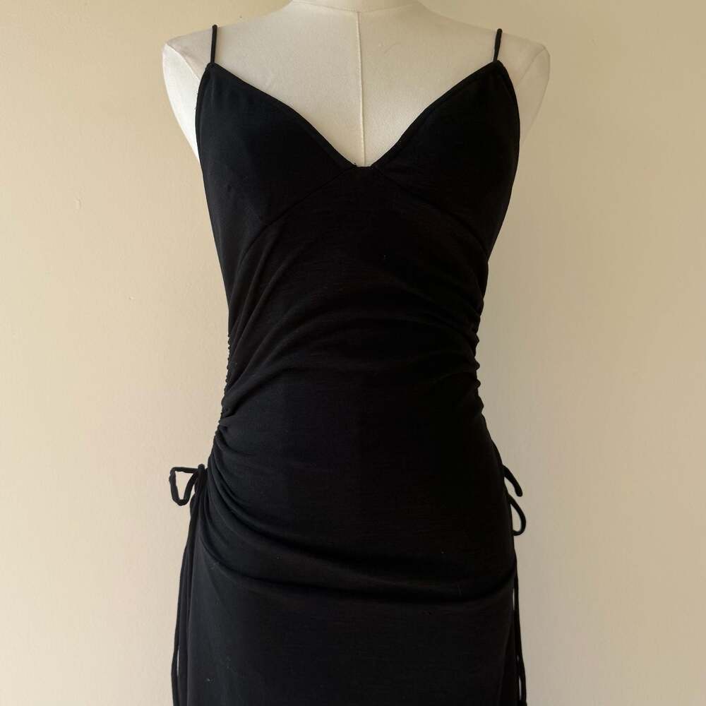 Bisou Bisou Black Ruched Side Tie Midi Dress